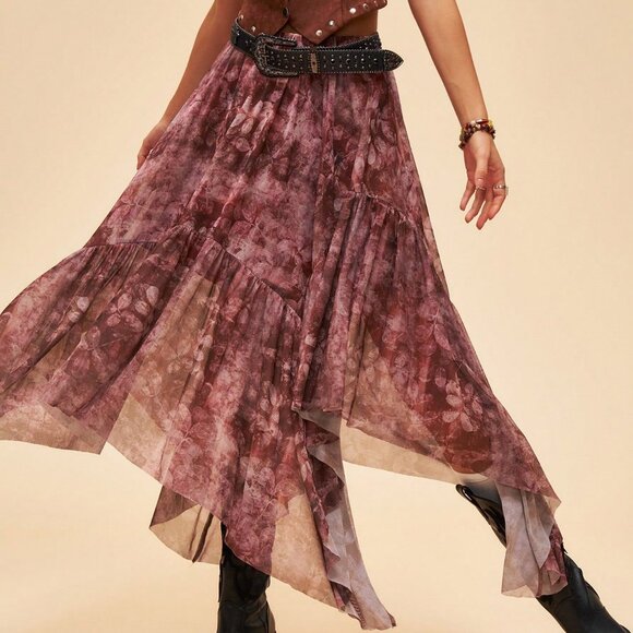 Multicolor Boho Women's Asymmetric Floral Skirt - Picture 5 of 8